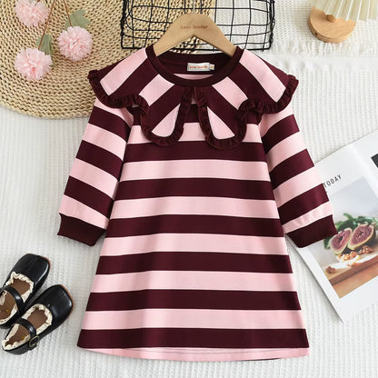 Blossom Belle – Long Sleeve Floral Princess Dress with Doll Collar for Girls