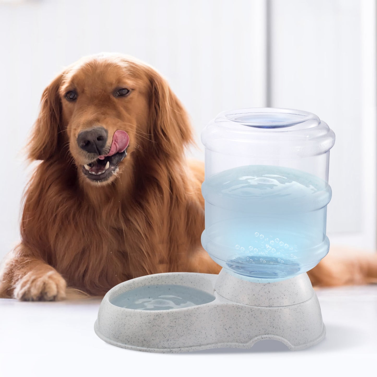 Automatic 3.5L pet water dispenser with gravity refill system for cats and dogs, featuring a large water reservoir, food-grade PP material, and non-slip base for easy pet hydration