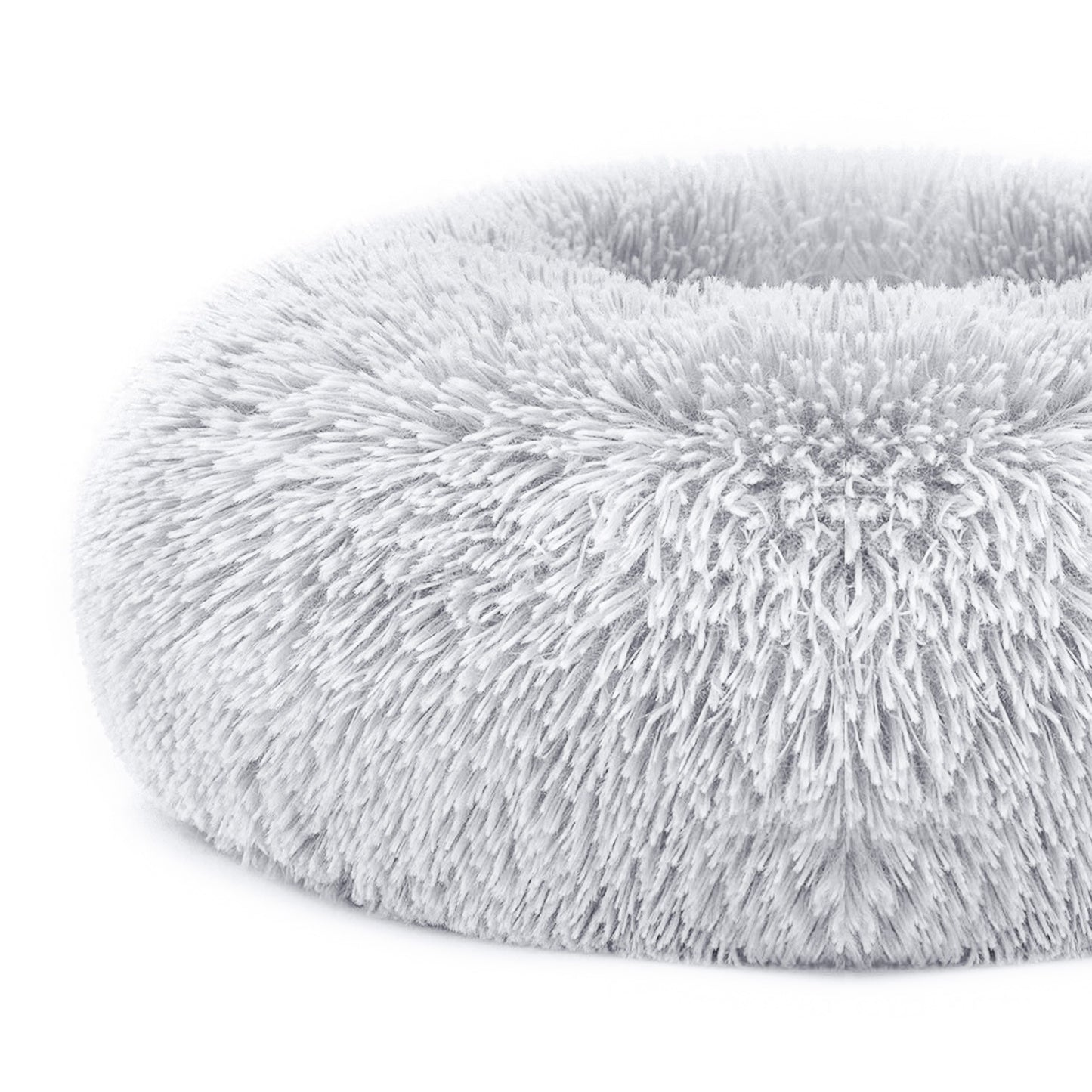 Fluffy gray pet bed on a white background