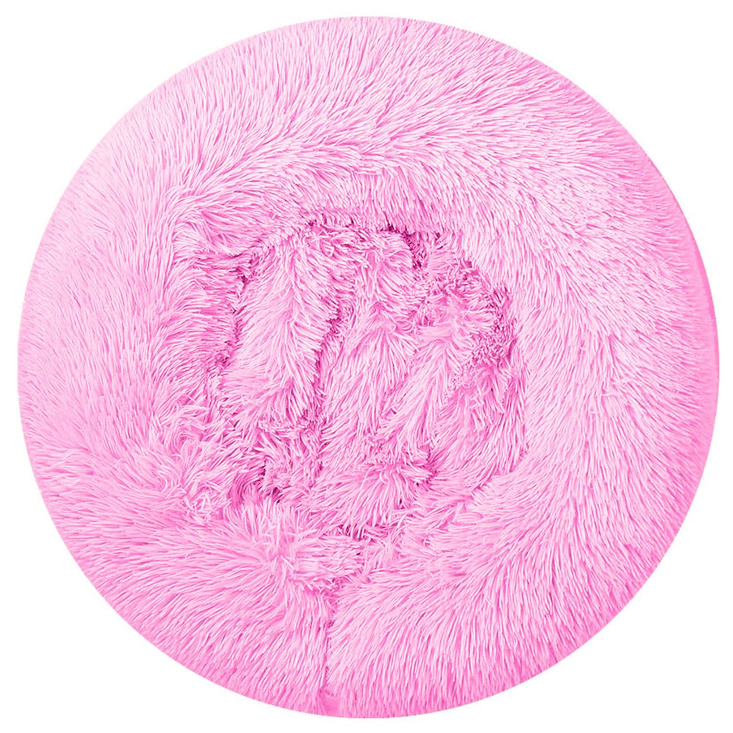 Pink fluffy circular rug
