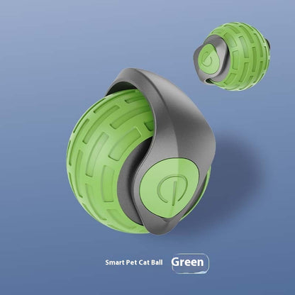 Green and gray smart pet cat ball on a blue background