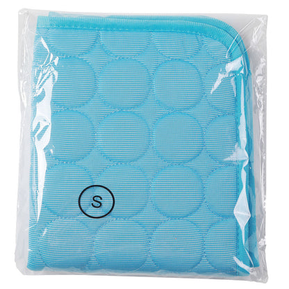 Blue textured square product with 'S' logo in clear packaging on a white background