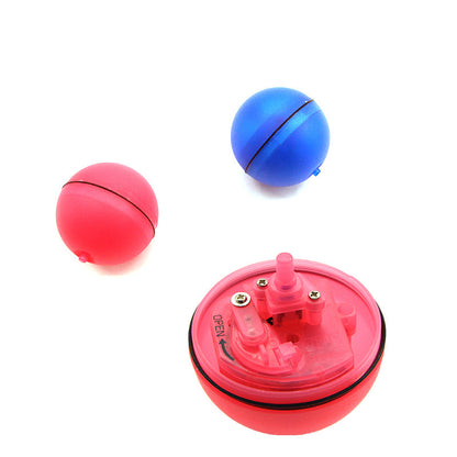 Pink and blue floating toys on a white background