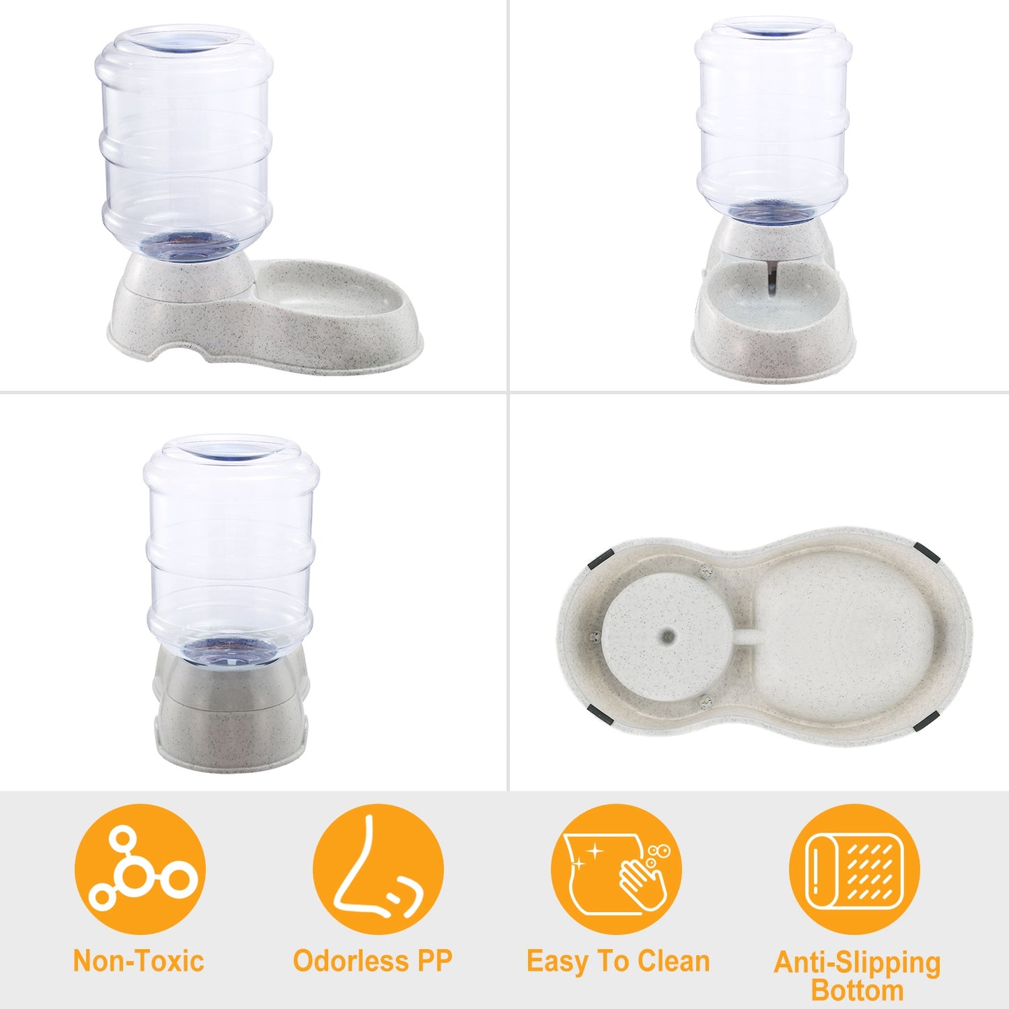 Self-filling gravity pet water dispenser with 3.5L capacity, durable plastic design, and automatic refill feature for continuous pet hydration