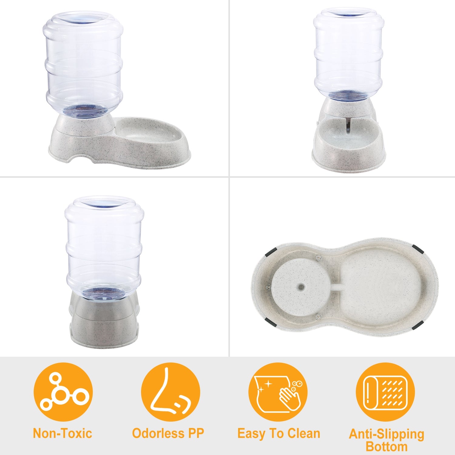 Self-filling gravity pet water dispenser with 3.5L capacity, durable plastic design, and automatic refill feature for continuous pet hydration