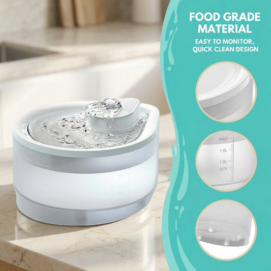 Automatic pet water fountain with food grade material and easy to clean.