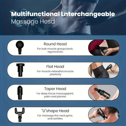 Portable massage gun with multifunctional interchangeable massage heads for targeted muscle relief