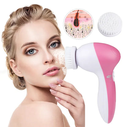 Facial cleansing brush with 5 interchangeable brush heads