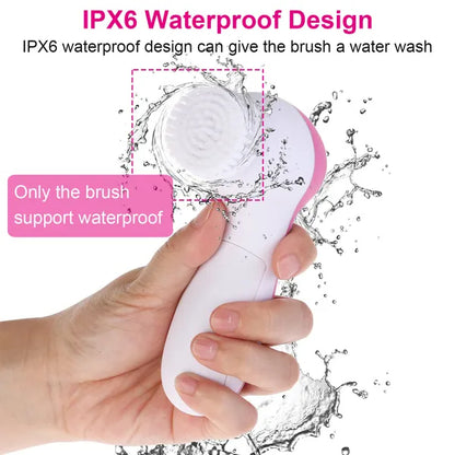 Waterproof facial cleansing brush designed for safe use in wet environments